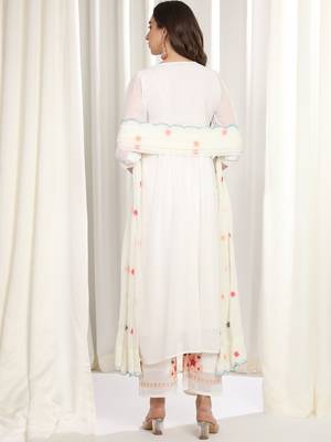 Floral Embroidered Mirror Work Kurta With Palazzos & Dupatta 5