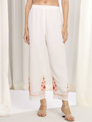Floral Embroidered Mirror Work Kurta With Palazzos & Dupatta 7