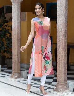 Floral Printed V-Neck Sleeveless Straight Kurta 2