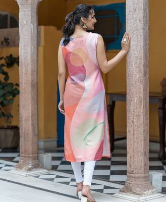 Floral Printed V-Neck Sleeveless Straight Kurta 6