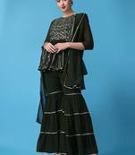 Ethnic Motifs Embroidered Empire Silk Georgette Kurti with Sharara & Dupatta