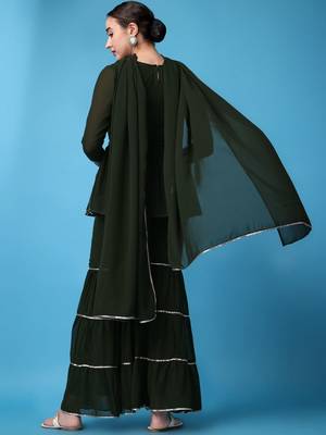 Ethnic Motifs Embroidered Empire Silk Georgette Kurti with Sharara & Dupatta 5