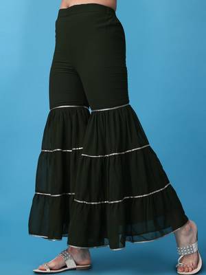 Ethnic Motifs Embroidered Empire Silk Georgette Kurti with Sharara & Dupatta 7