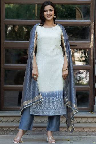 Ethnic Motifs Regular Pure Silk Kurta with Trousers & With Dupatta
