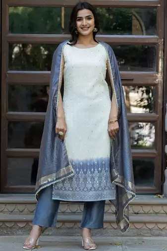 Ethnic Motifs Regular Pure Silk Kurta with Trousers & With Dupatta