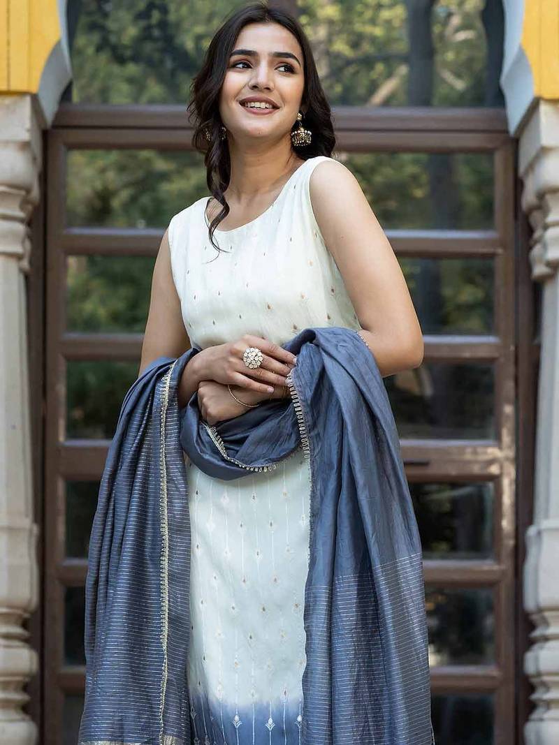 Ethnic Motifs Regular Pure Silk Kurta with Trousers & With Dupatta