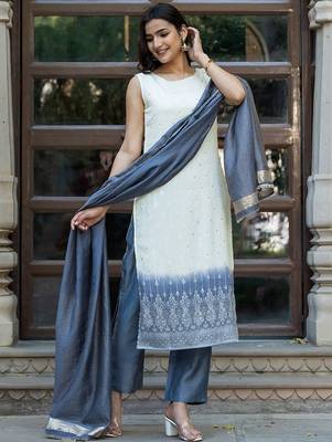 Ethnic Motifs Regular Pure Silk Kurta with Trousers & With Dupatta 3