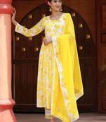 Floral Printed Anarkali Kurta with Palazzos & With Dupatta