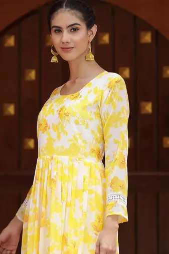Floral Printed Anarkali Kurta with Palazzos & With Dupatta