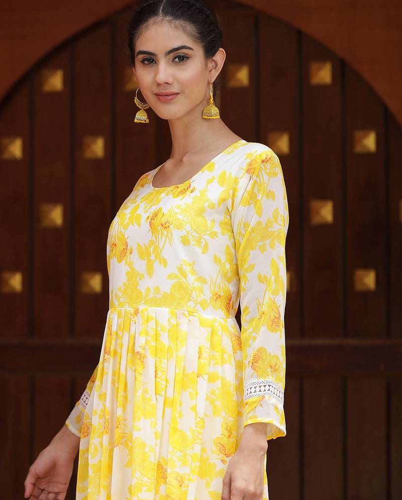 Floral Printed Anarkali Kurta with Palazzos & With Dupatta