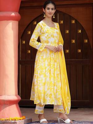 Floral Printed Anarkali Kurta with Palazzos & With Dupatta 3