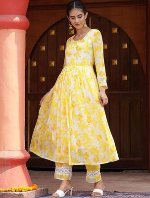 Floral Printed Anarkali Kurta with Palazzos & With Dupatta 4