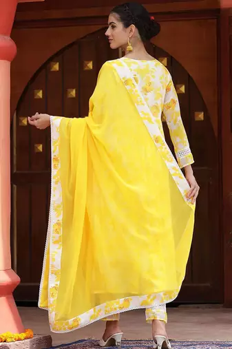 Floral Printed Anarkali Kurta with Palazzos & With Dupatta