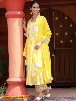 Floral Printed Anarkali Kurta with Palazzos & With Dupatta 6