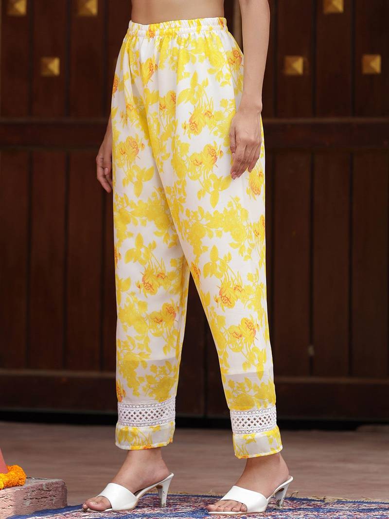 Floral Printed Anarkali Kurta with Palazzos & With Dupatta