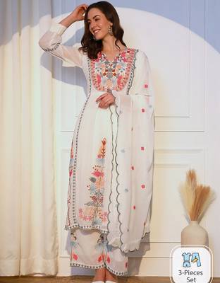 Floral Embroidered Kurta With Palazzos & Dupatta 1