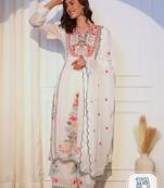Floral Embroidered Kurta With Palazzos & Dupatta