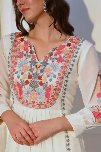 Floral Embroidered Kurta With Palazzos & Dupatta
