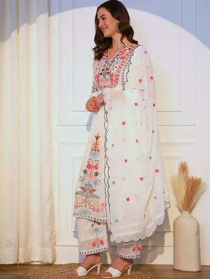 Floral Embroidered Kurta With Palazzos & Dupatta 4