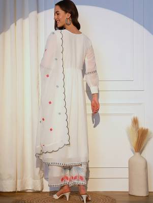 Floral Embroidered Kurta With Palazzos & Dupatta 5