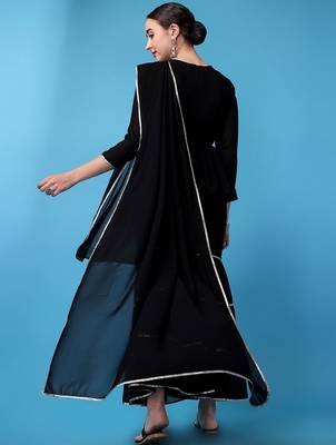 Floral Embroidered Gotta Patti Silk Georgette Kurti with Sharara & With Dupatta 5
