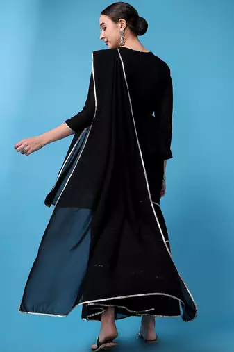 Floral Embroidered Gotta Patti Silk Georgette Kurti with Sharara & With Dupatta