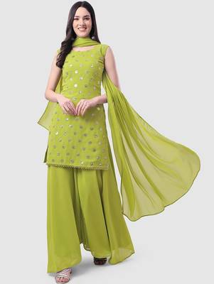 Ethnic Motifs Embroidered Sequinned Kurti with Palazzos & With Dupatta 1