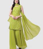 Ethnic Motifs Embroidered Sequinned Kurti with Palazzos & With Dupatta