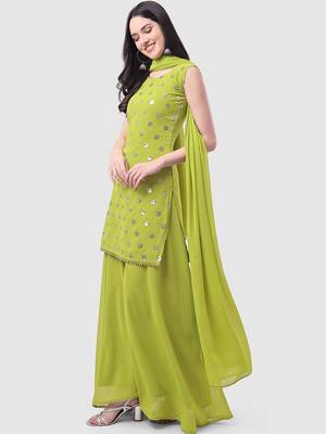 Ethnic Motifs Embroidered Sequinned Kurti with Palazzos & With Dupatta 4