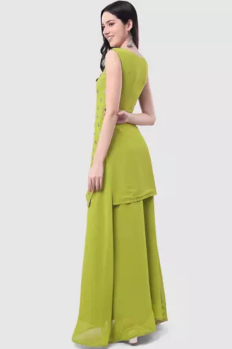 Ethnic Motifs Embroidered Sequinned Kurti with Palazzos & With Dupatta