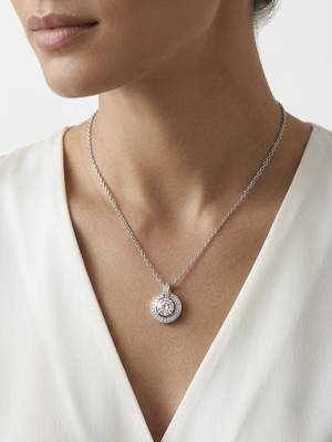925 Sterling Silver Solitaire Halo Pendant Necklace Set  for Women 1
