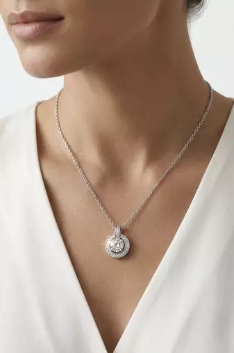 925 Sterling Silver Solitaire Halo Pendant Necklace Set  for Women