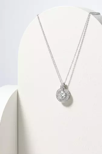 925 Sterling Silver Solitaire Halo Pendant Necklace Set  for Women