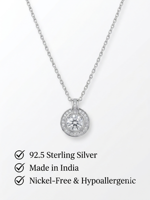 925 Sterling Silver Solitaire Halo Pendant Necklace Set  for Women 4