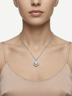 925 Sterling Silver Solitaire Halo Pendant Necklace Set  for Women 5