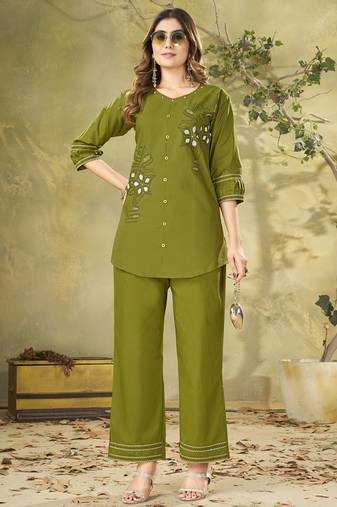 Green pure cotton kurti pent set