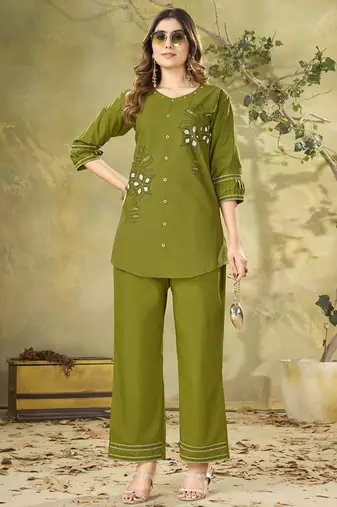 Green pure cotton kurti pent set