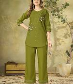Green pure cotton kurti pent set
