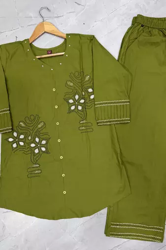 Green pure cotton kurti pent set