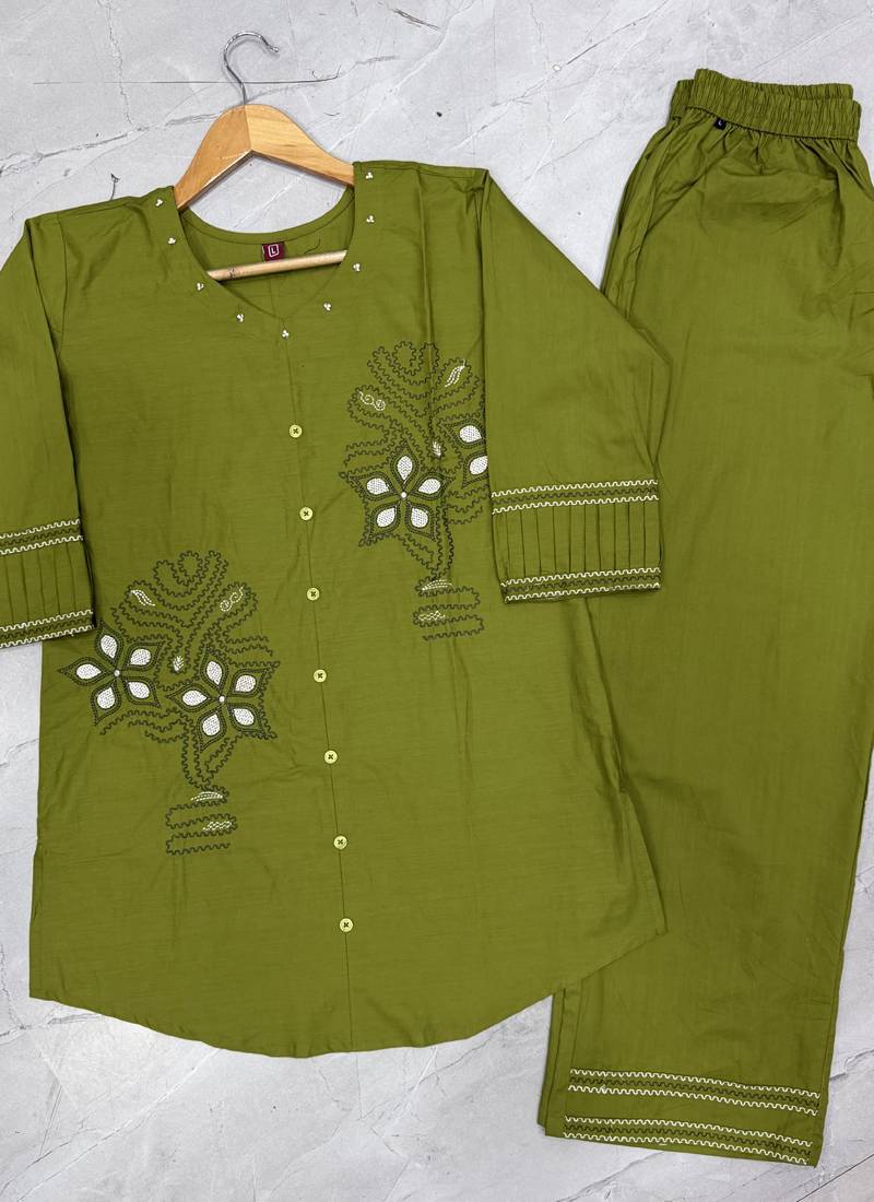 Green pure cotton kurti pent set