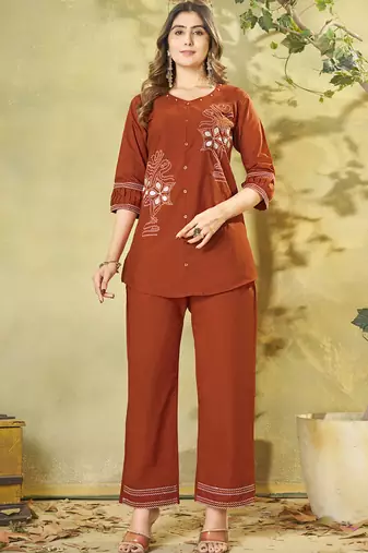 Brown cotton kurti pant set