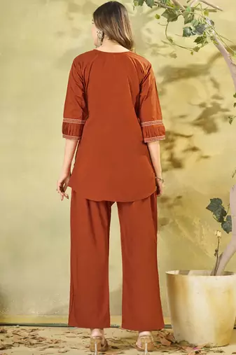 Brown cotton kurti pant set