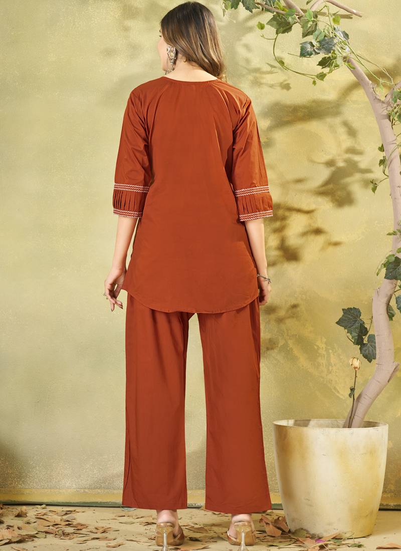 Brown cotton kurti pant set