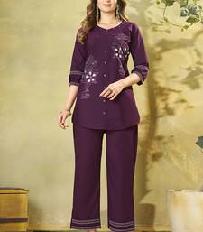 Wine cotton kurti pant set