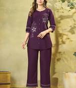 Wine cotton kurti pant set
