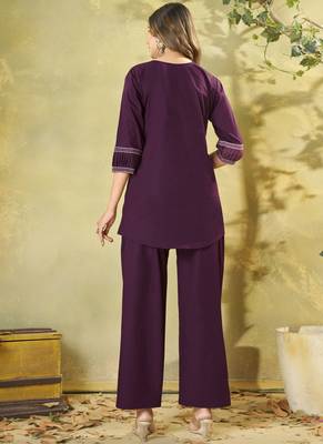 Wine cotton kurti pant set 2