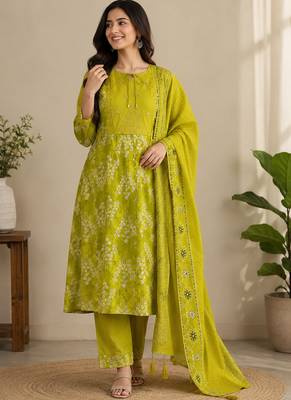 parrot cotton kurti pant dupatta set 3