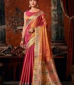 Rani pink premium tissue silk blend saree with tassels & blouse piece