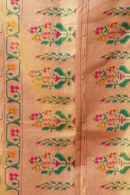 Orange premium tissue silk blend saree with tassels & blouse piece 4