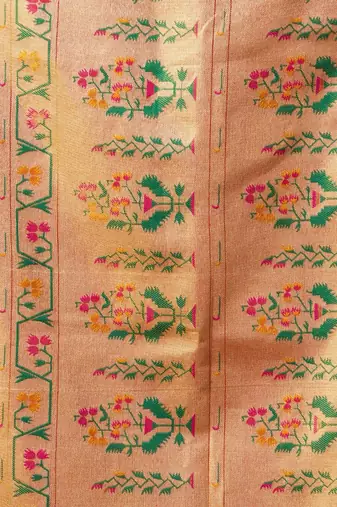 Orange premium tissue silk blend saree with tassels & blouse piece